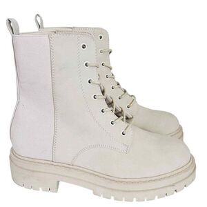 BOG Collective Boots 7 Lace-up Boho Festival Combat Lug Sole Chunky Retro Cream